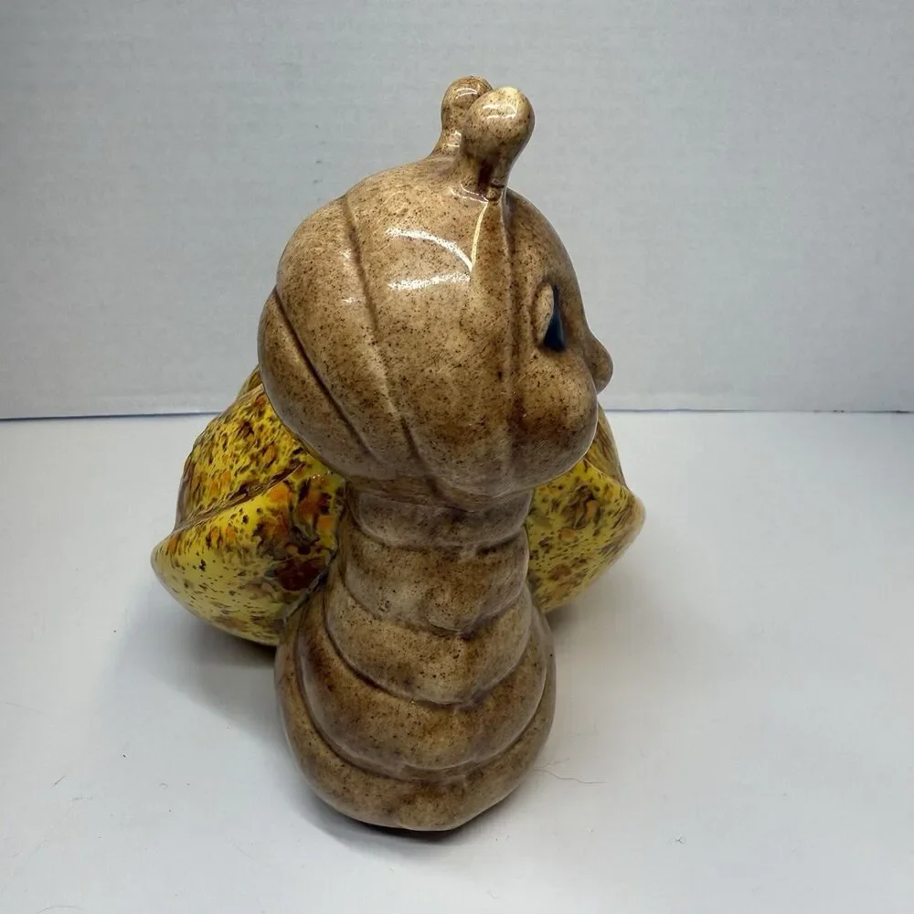 Vintage Pottery Ceramic Hand Painted Whimsical Snail Flower Frog Holder Figurine